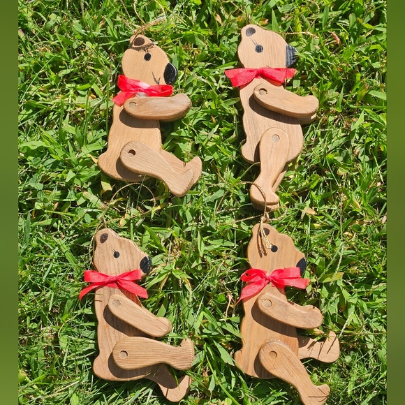 Vintage Wood Teddy Bear Christmas Ornaments (Set of 4) - Picture 3 of 10